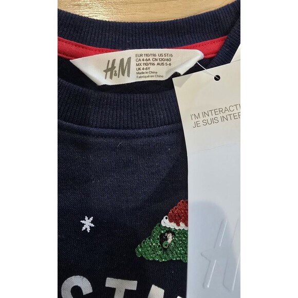 H&M Boys Dinosaur Christmas Holiday Sweatshirt 5/6 - Picture 3 of 4